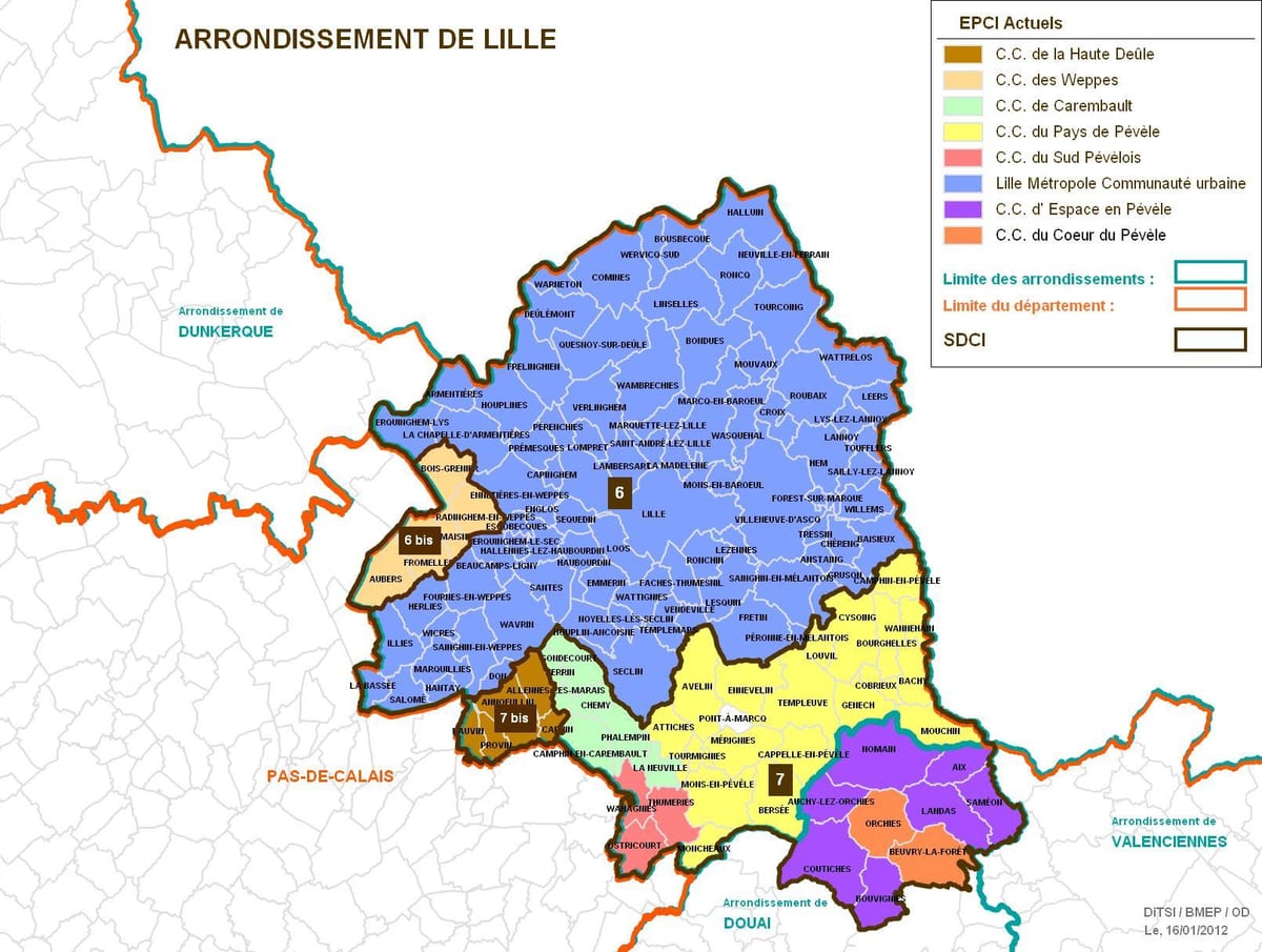 mappa di Lille arrondissement