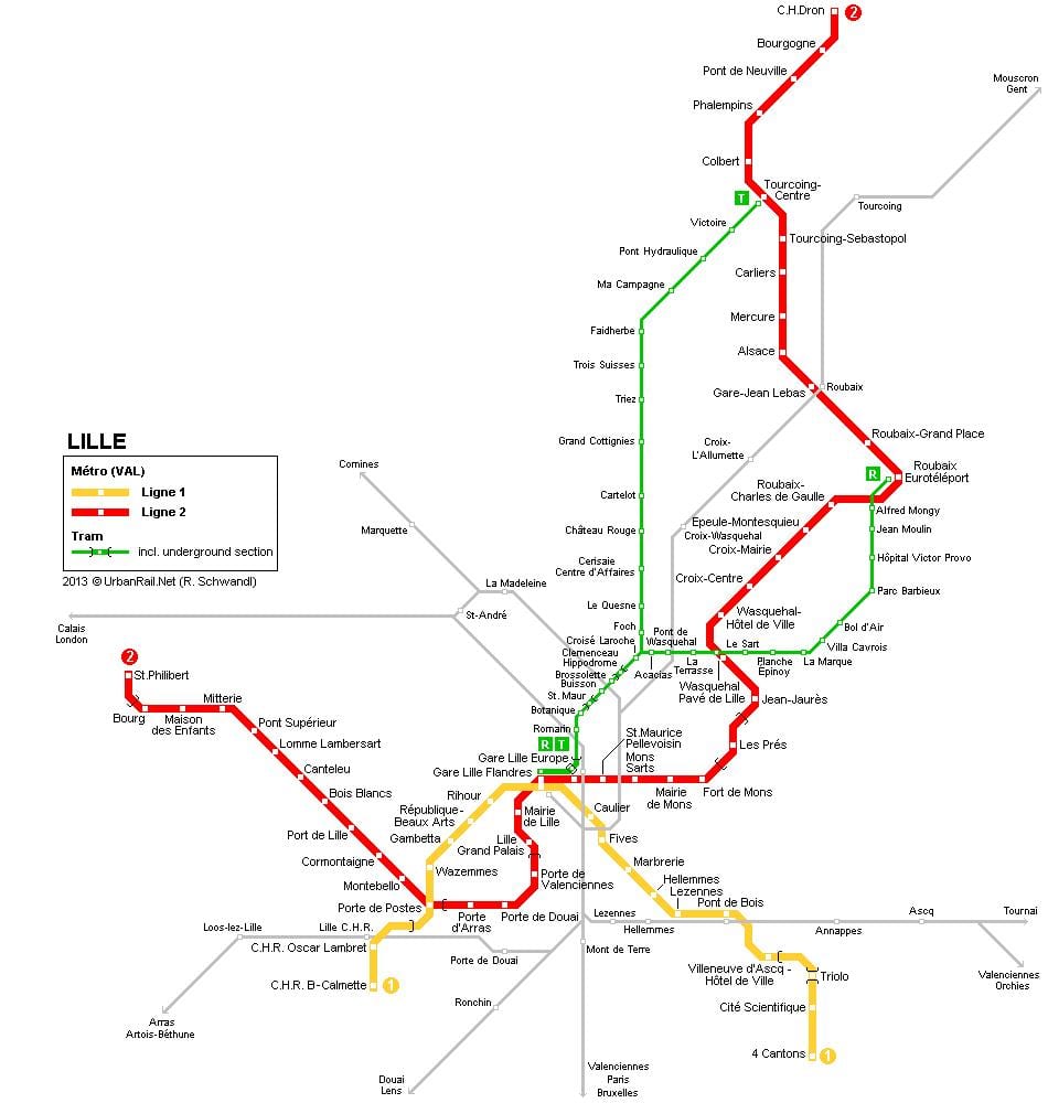 mappa di Lille in treno