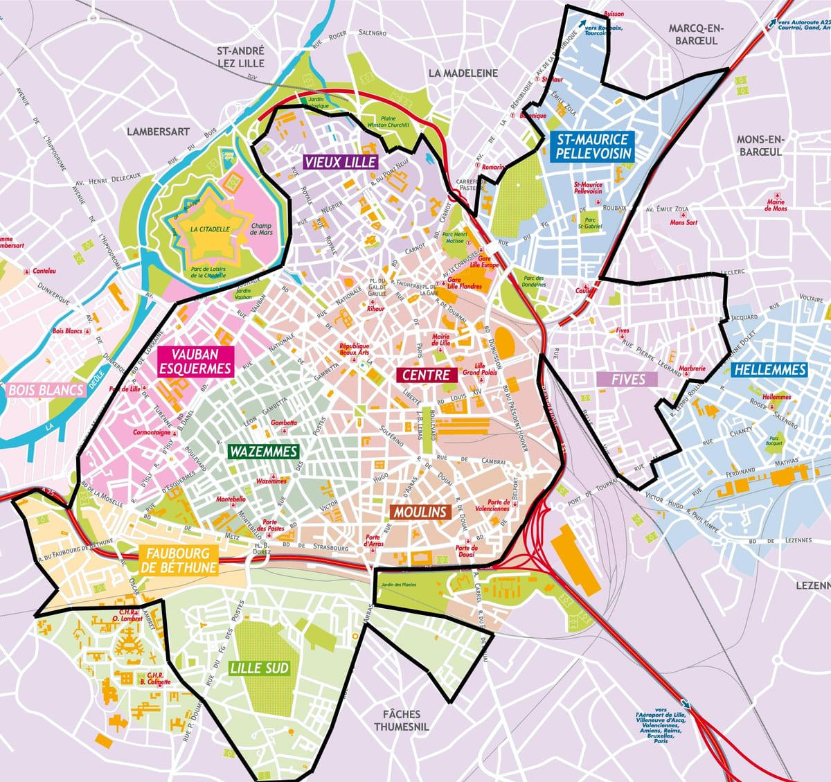 mappa di Lille sobborghi